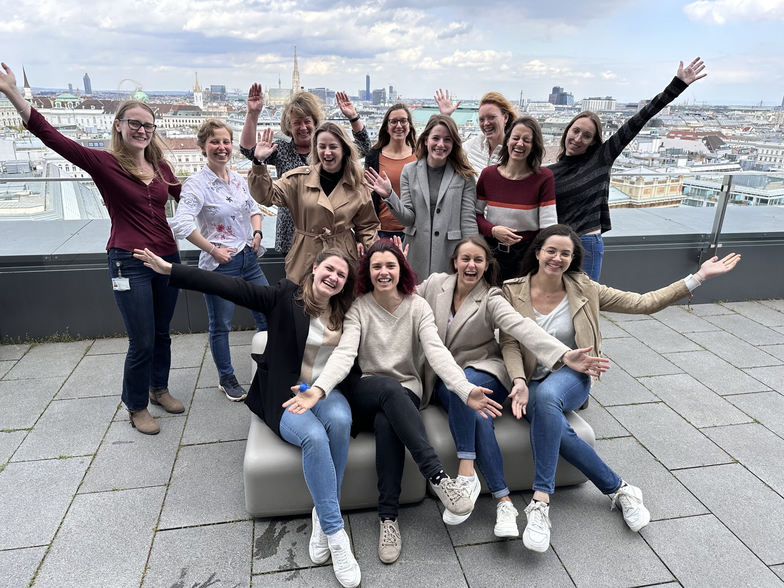 FemChem group picture of smiling women on the terrace of the faculty